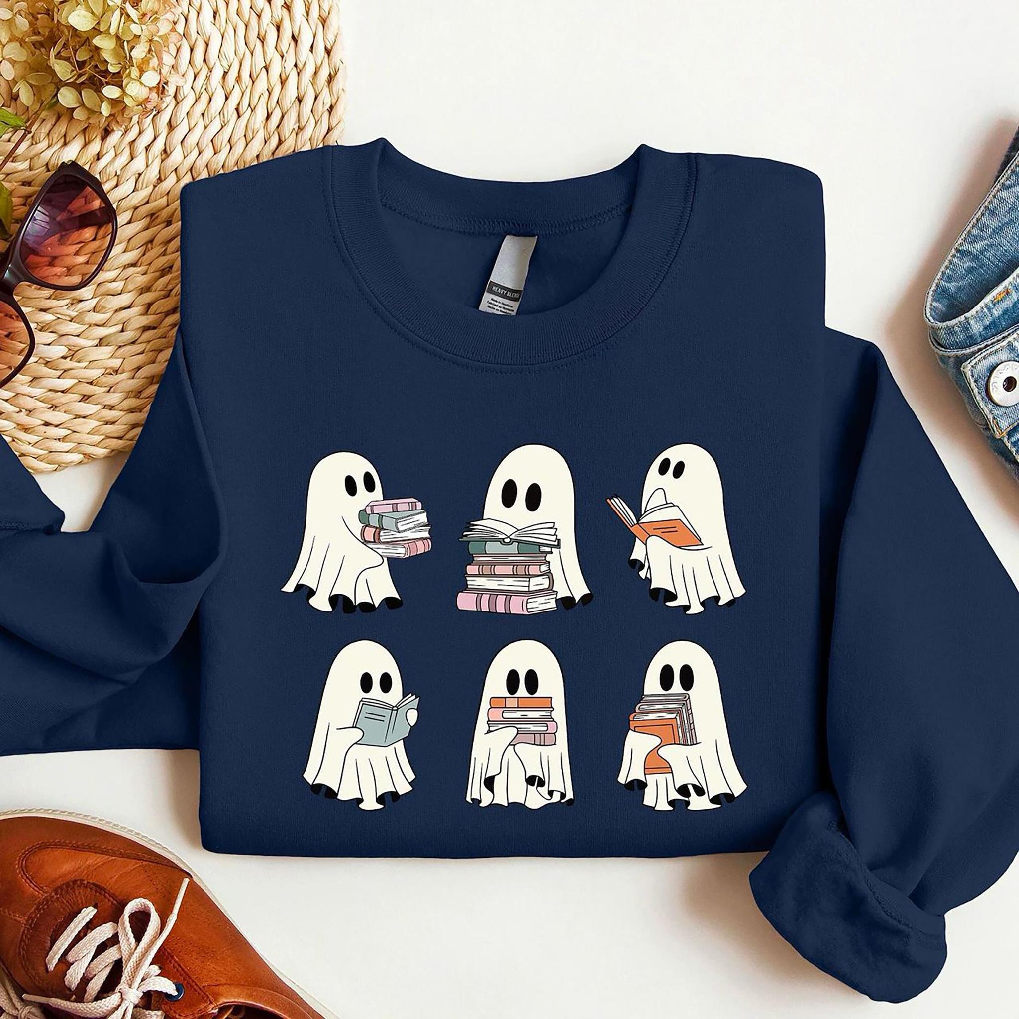 Ghost Reading Books Sweatshirt Bookish Halloween Crewneck Librarian Sweater Funny Ghost Reading Shirt Librarian Sweatshirt Ghost Book Shirt Book Ghosts Sweatshirt