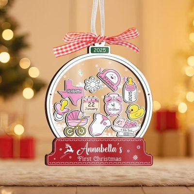 Babys First Christmas Ornament, New Baby Gift, Custom Ornament Keepsake, Personalized Ornament for Baby Girls First Christmas, Baby Shower