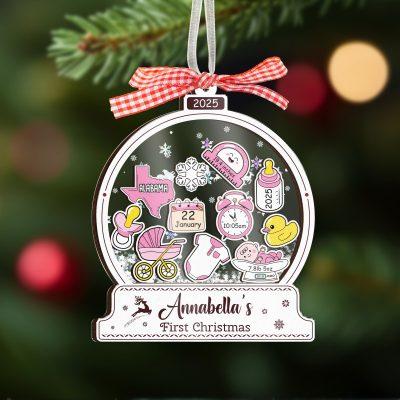 Babys First Christmas Ornament, New Baby Gift, Custom Ornament Keepsake, Personalized Ornament for Baby Girls First Christmas, Baby Shower