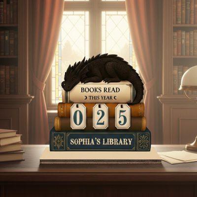 Personalized Dragon Book Tracker Sign - Books Read This Year, Vintage Book Lovers Gift, Library Decor