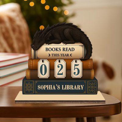 Personalized Dragon Book Tracker Sign - Books Read This Year, Vintage Book Lovers Gift, Library Decor