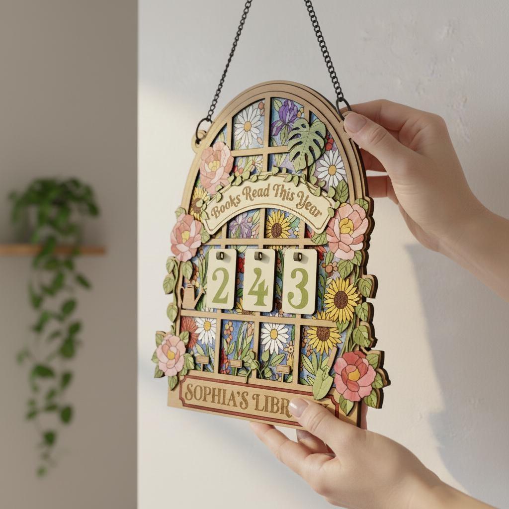 Books Read This Year Tracker, Floral Book Counter Sign, Personalized Library Decor, Stained Glass Style Reading Tracker Gift for Book Lovers Books Read This Year Tracker, Floral Book Counter Sign, Personalized Library Decor, Stained Glass Style Reading Tracker Gift for Book Lovers