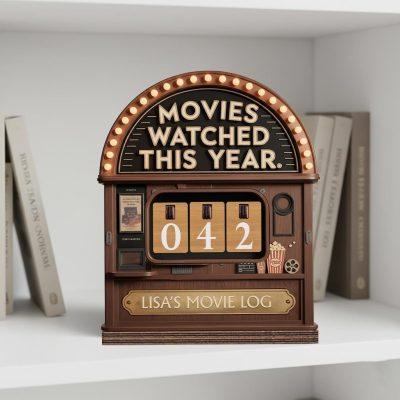Personalized Vintage Movie Tracker Sign, Movies Watched This Year, Custom Name Cinema Log Sign, Film Lover Shelf Decor, Movie Lover Gift