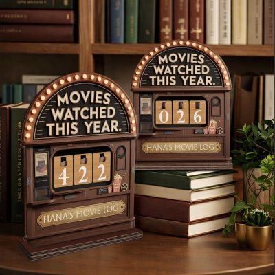 Personalized Vintage Movie Tracker Sign, Movies Watched This Year, Custom Name Cinema Log Sign, Film Lover Shelf Decor, Movie Lover Gift
