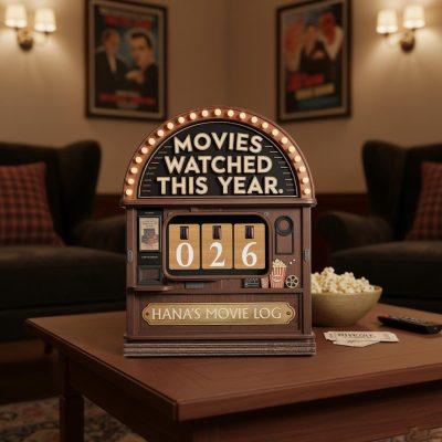 Personalized Vintage Movie Tracker Sign, Movies Watched This Year, Custom Name Cinema Log Sign, Film Lover Shelf Decor, Movie Lover Gift