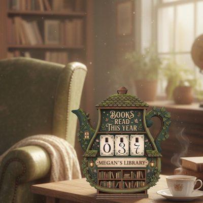 Personalized Books Read This Year Tracker, Cottagecore Book Read Tracker, Wooden Library Display For Book Lovers, Home Library Shelf Decor